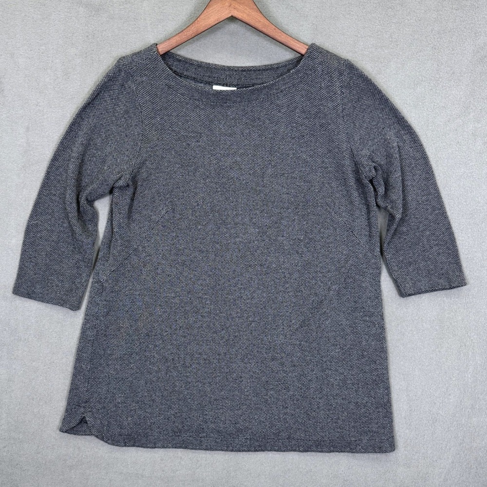 J. Jill Ponte Top Women M Grey Herringbone Boat Neck Three Quarter Sleeve Tunic